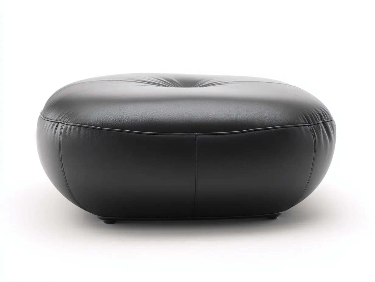 Reposapiés redondo de piel sintética 78x78x34 cm - negro - acolchado central para salón