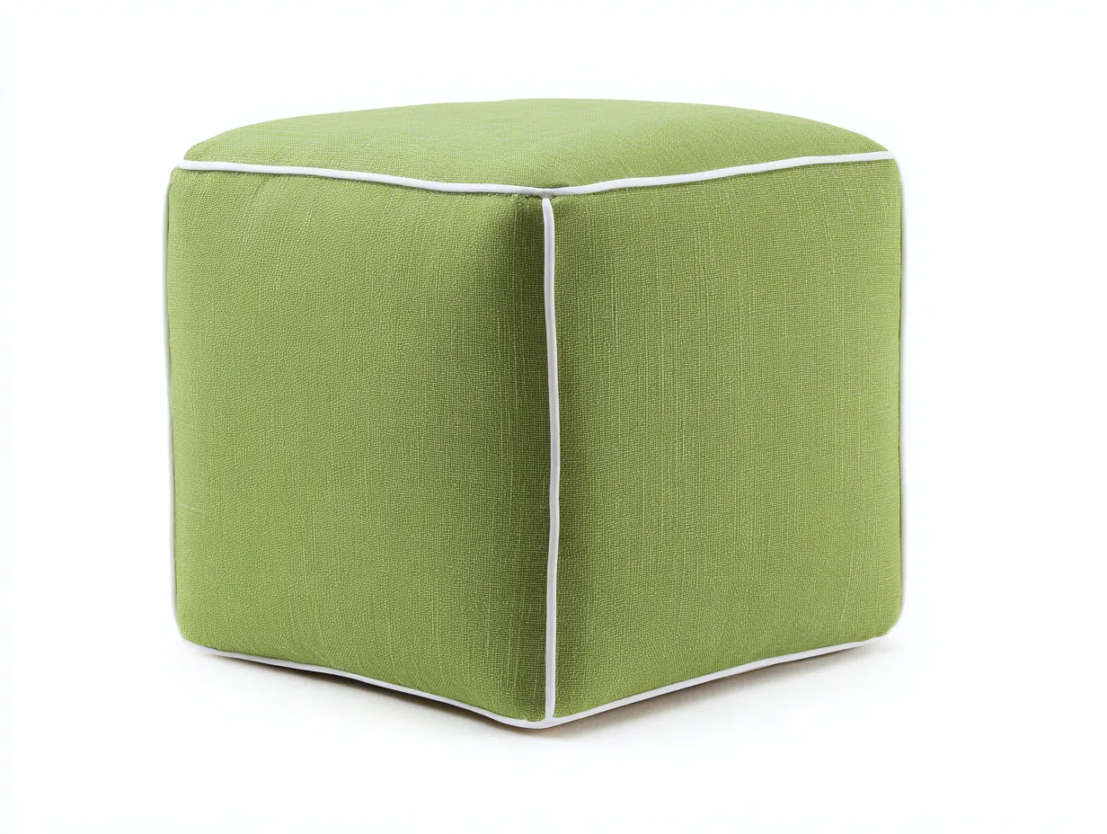 Reposapiés cúbico de tela 46x46x45 cm - verde lima con ribete blanco - estilo moderno para salón