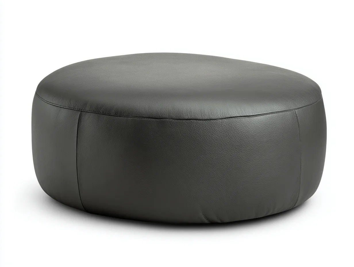 Reposapiés ovalado de piel sintética 86x62x36 cm - gris oliva - perfil redondeado para salón
