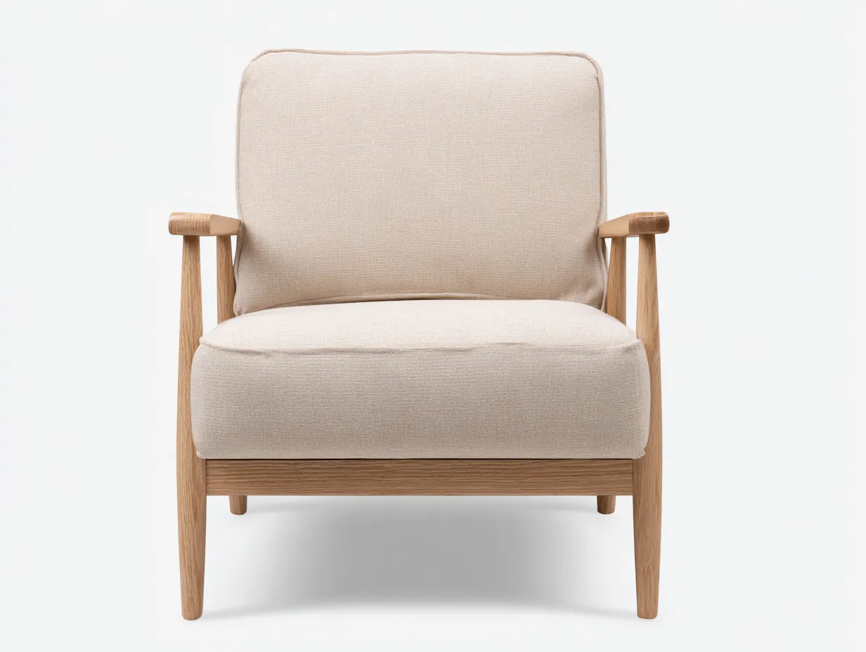 Sillón De Relax de madera natural y tela crema 77x78x81 cm - crema y roble natural - diseño inclinado para salón