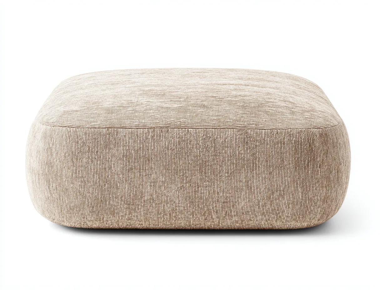 Reposapiés rectangular de tela 90x60x36 cm - beige jaspeado - bordes redondeados para salón