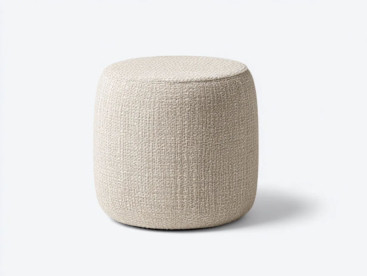 Reposapiés cilíndrico de tela 44x44x43 cm - beige arena - textura tejida para salón