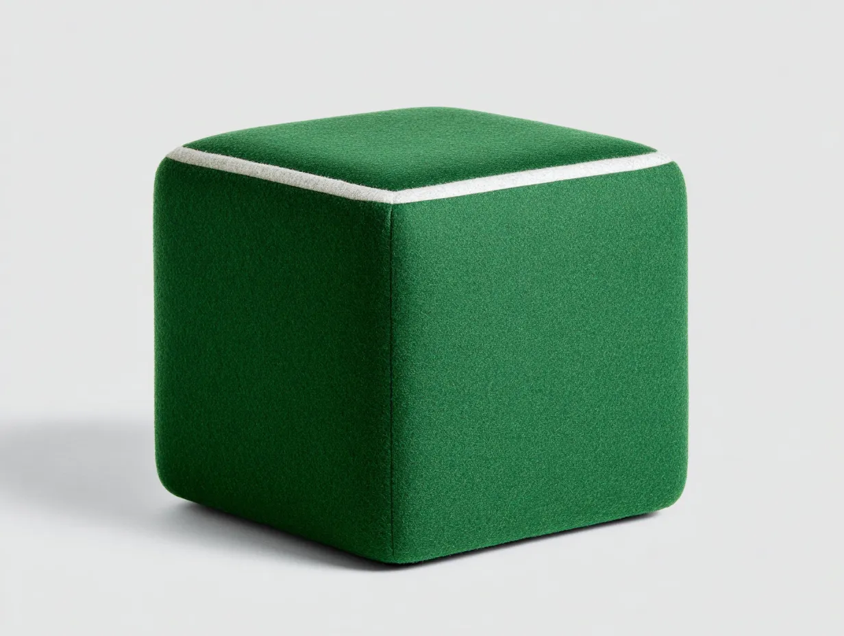 Reposapiés cúbico de tela 45x45x44 cm - verde bosque con ribete crema - acento decorativo para salón