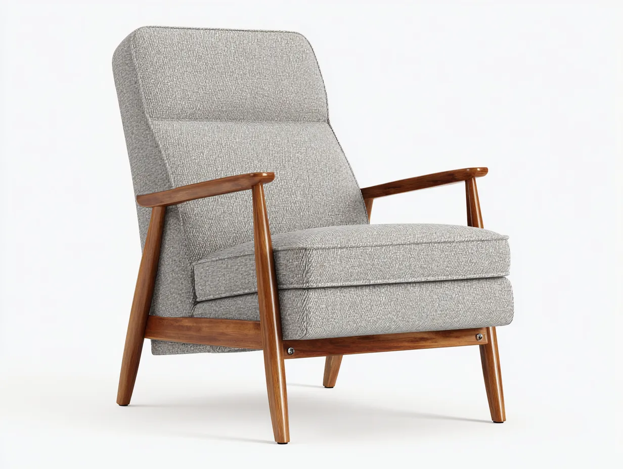Sillón De Relax de tela gris y brazos de madera 73x82x92 cm - gris claro y nogal - estilo retro para salón