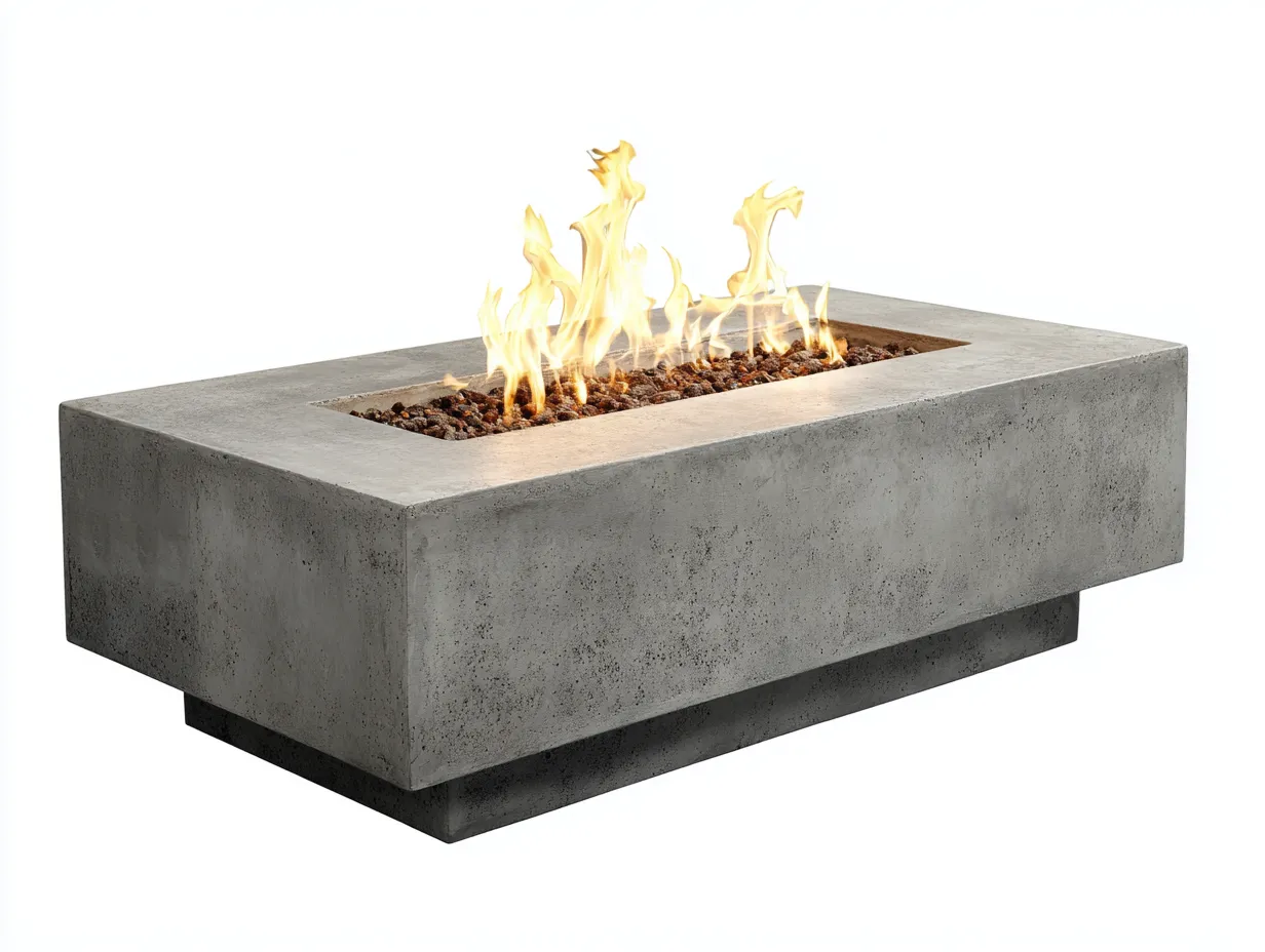 Brasero rectangular de hormigón 162x72x45 cm - gris piedra - base elevada para exterior