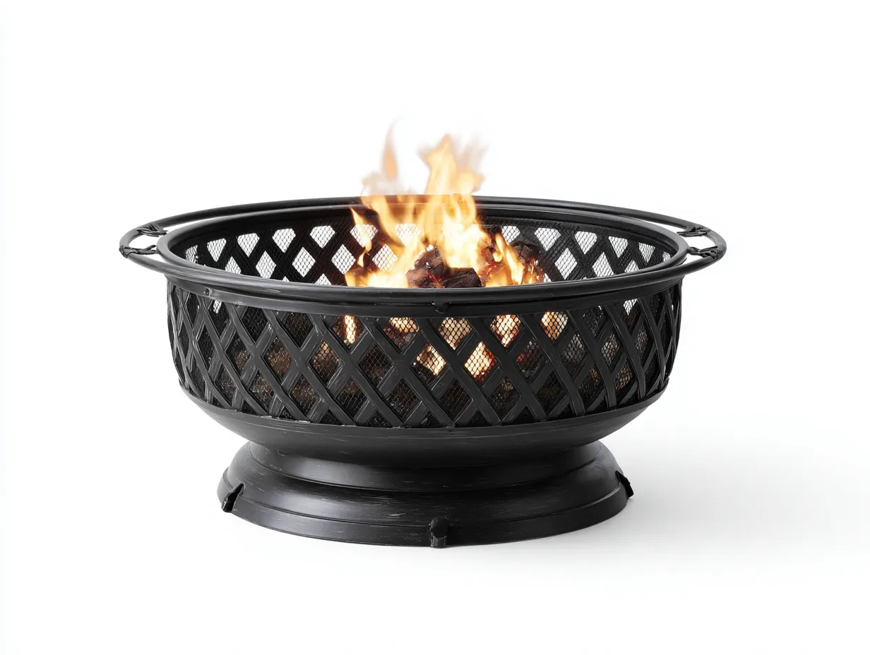 Brasero de acero calado 86x86x43 cm - negro envejecido - cesta redonda para exterior