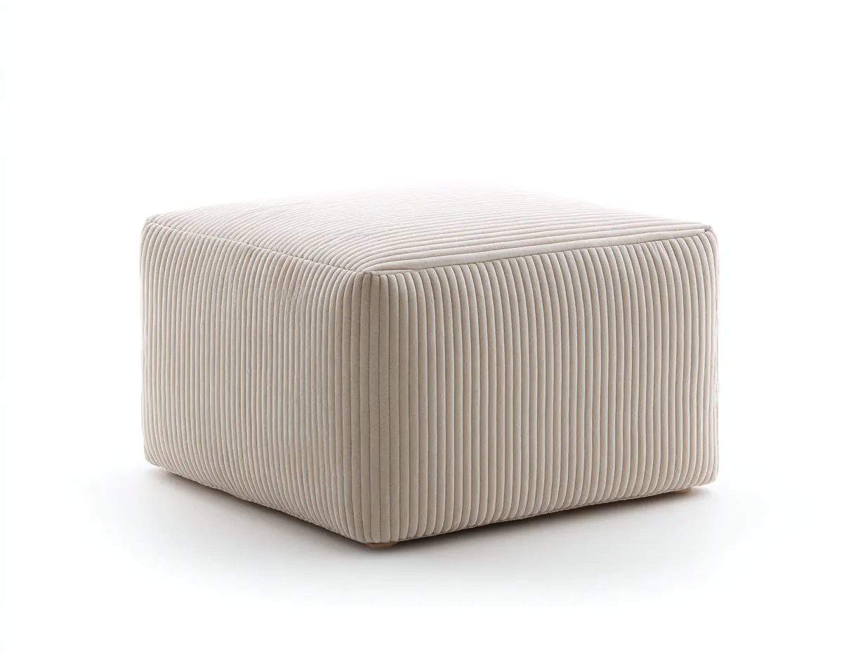 Reposapiés cuadrado de pana 70x70x40 cm - beige claro - textura acanalada para salón