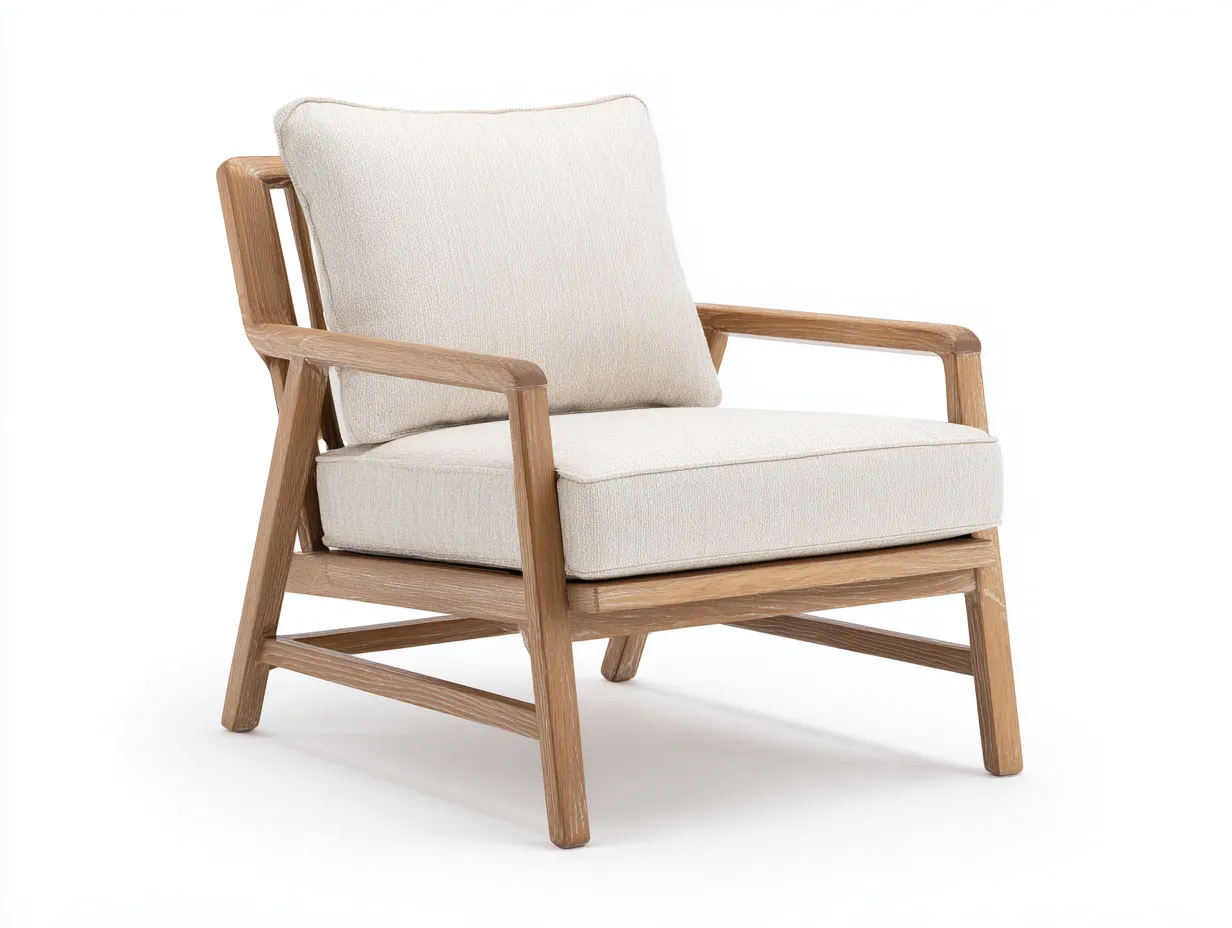 Sillón De Relax de madera y tela texturizada 82x78x82 cm - crema y madera natural - para salón