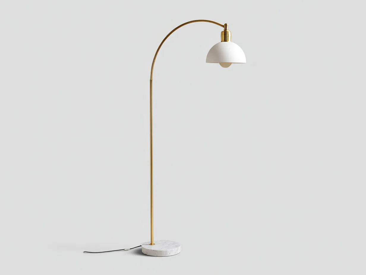 Lámpara De Pie de metal y mármol 42x118x170 cm - dorado y blanco - arco para salón