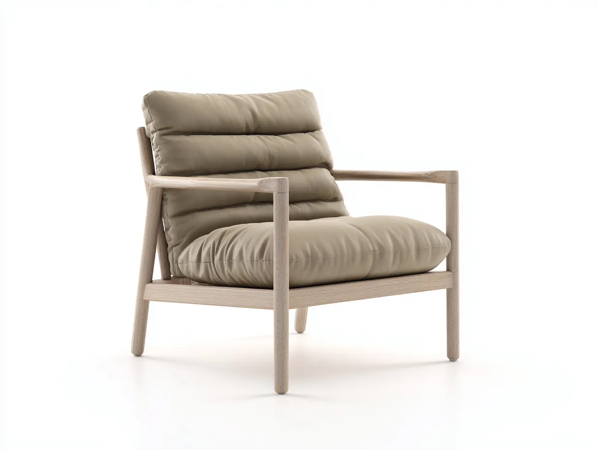 Sillón De Relax con estructura de madera 76x83x88 cm - verde oliva y roble lavado - acolchado horizontal para salón