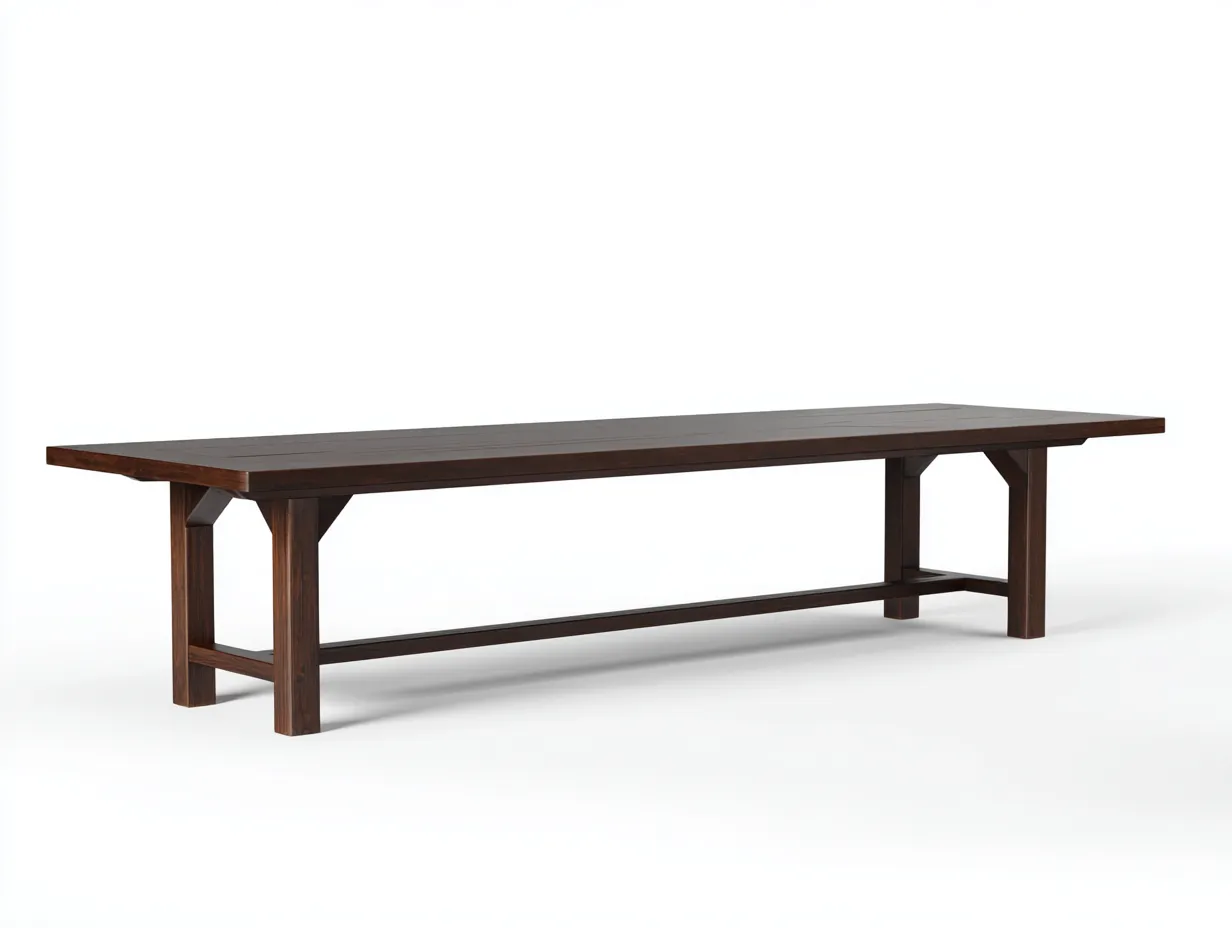 Mesa de madera 240x90x76 cm - marrón oscuro - travesaño inferior para exterior