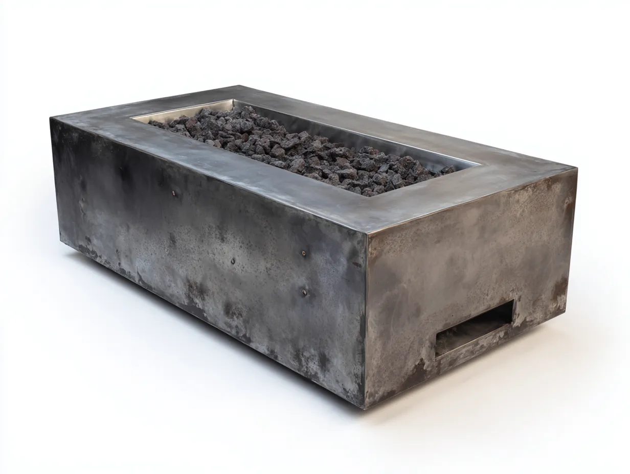 Brasero rectangular industrial 145x65x45 cm - acero envejecido - caja baja para exterior