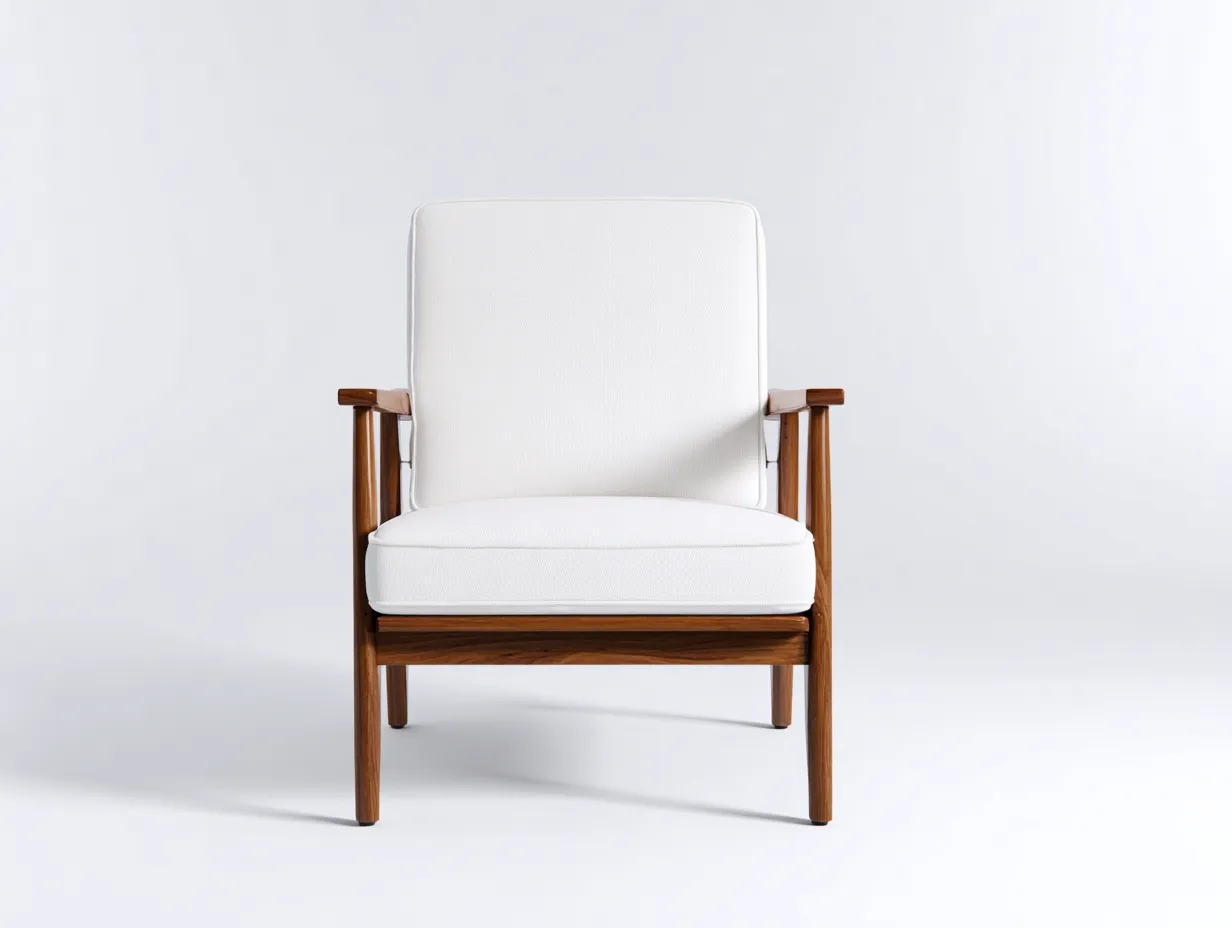 Sillón De Relax de madera marrón y tela blanca 76x78x84 cm - para salón de diseño ligero