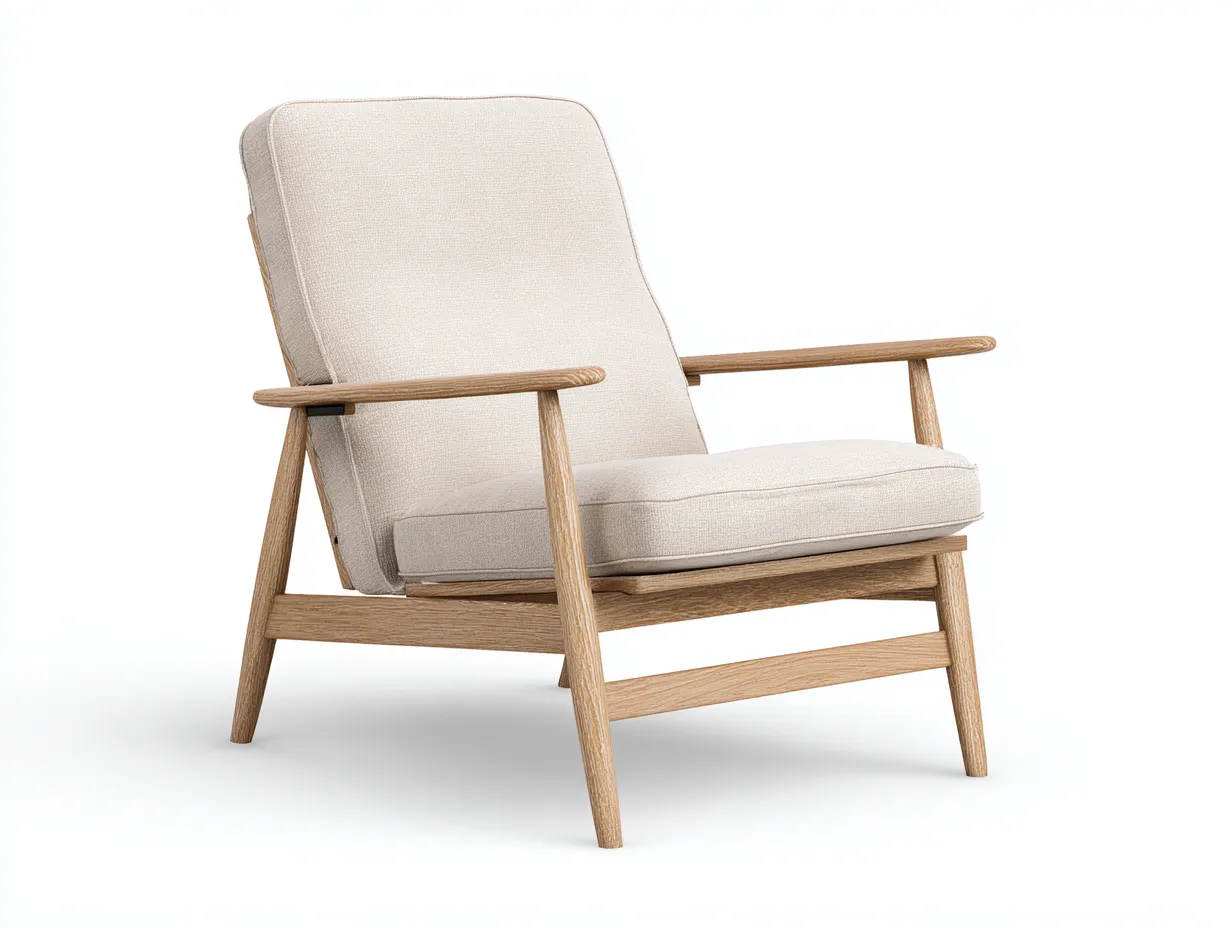 Sillón De Relax escandinavo de madera y tela 78x79x82 cm - beige arena y roble claro - para salón