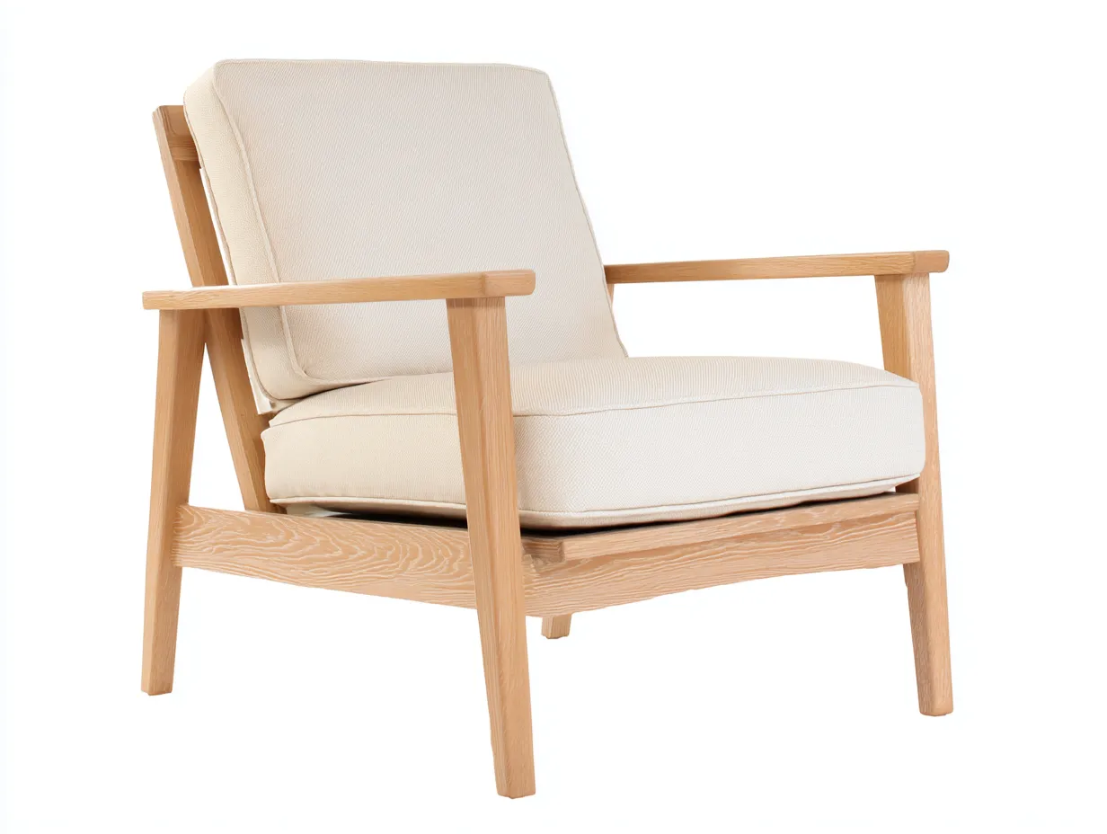 Sillón De Relax de madera clara y tela acanalada 80x76x84 cm - beige y roble claro - para salón