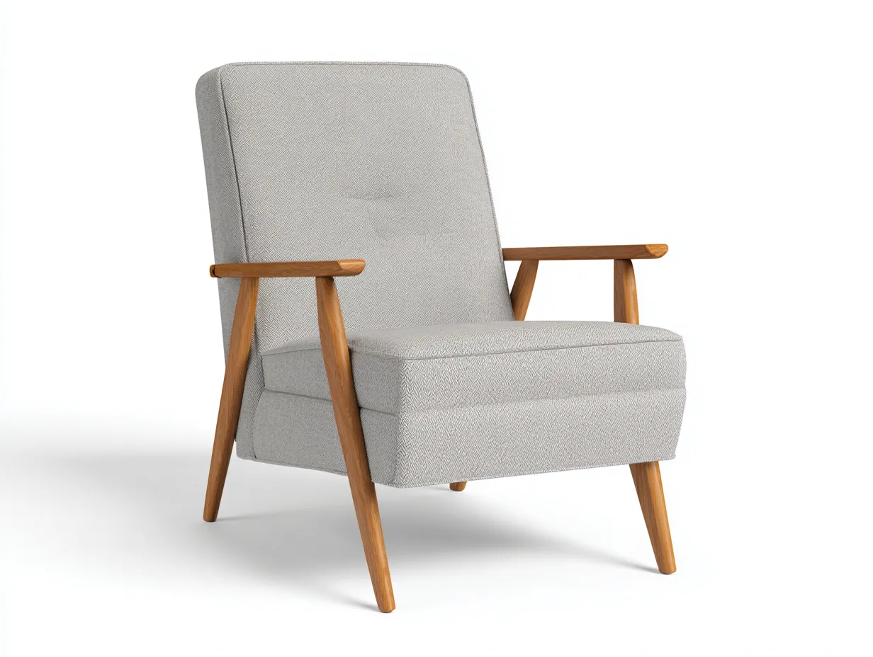 Sillón De Relax tapizado en tejido espiga 74x80x93 cm - gris perla y madera miel - para salón