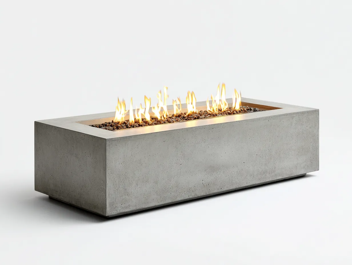 Brasero rectangular de hormigón 160x70x43 cm - gris piedra - diseño moderno para exterior