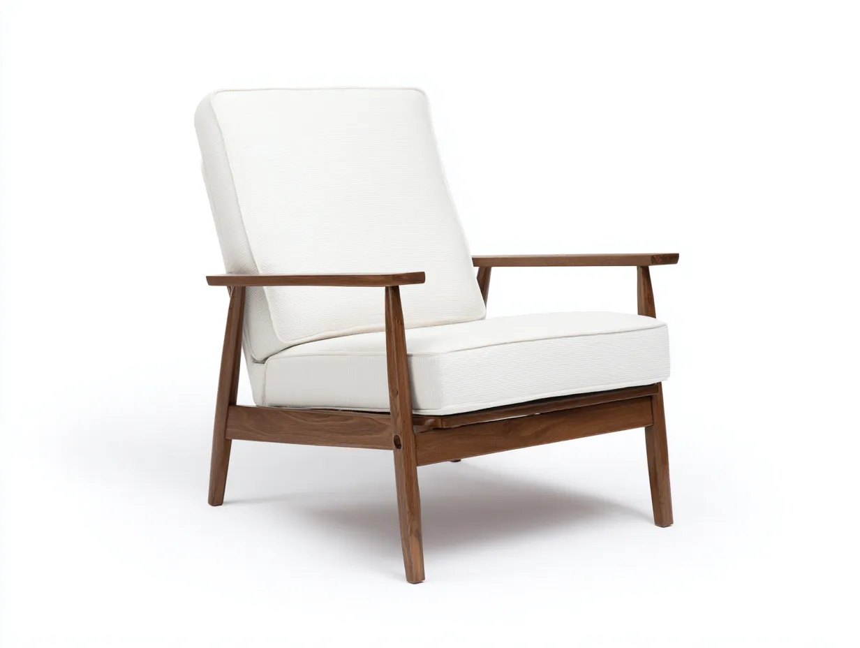 Sillón De Relax de madera nogal y tela blanca 77x79x86 cm - para salón con asiento amplio