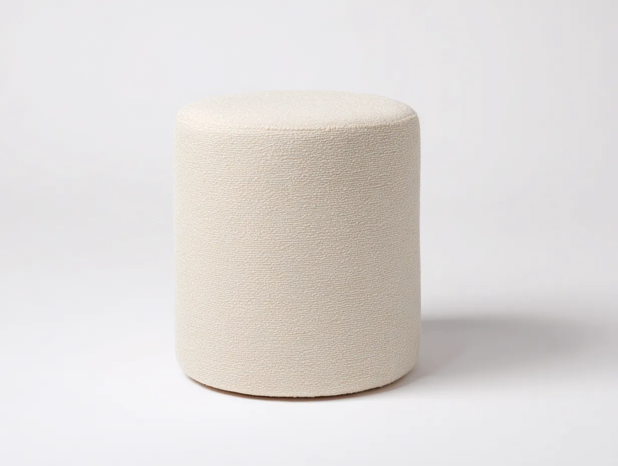 Reposapiés cilíndrico de tejido bouclé 42x42x45 cm - crema - formato compacto para salón