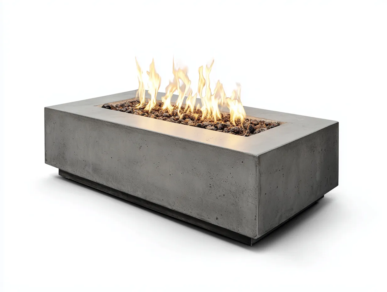 Brasero rectangular de hormigón 158x72x44 cm - gris cemento - fuego lineal para exterior