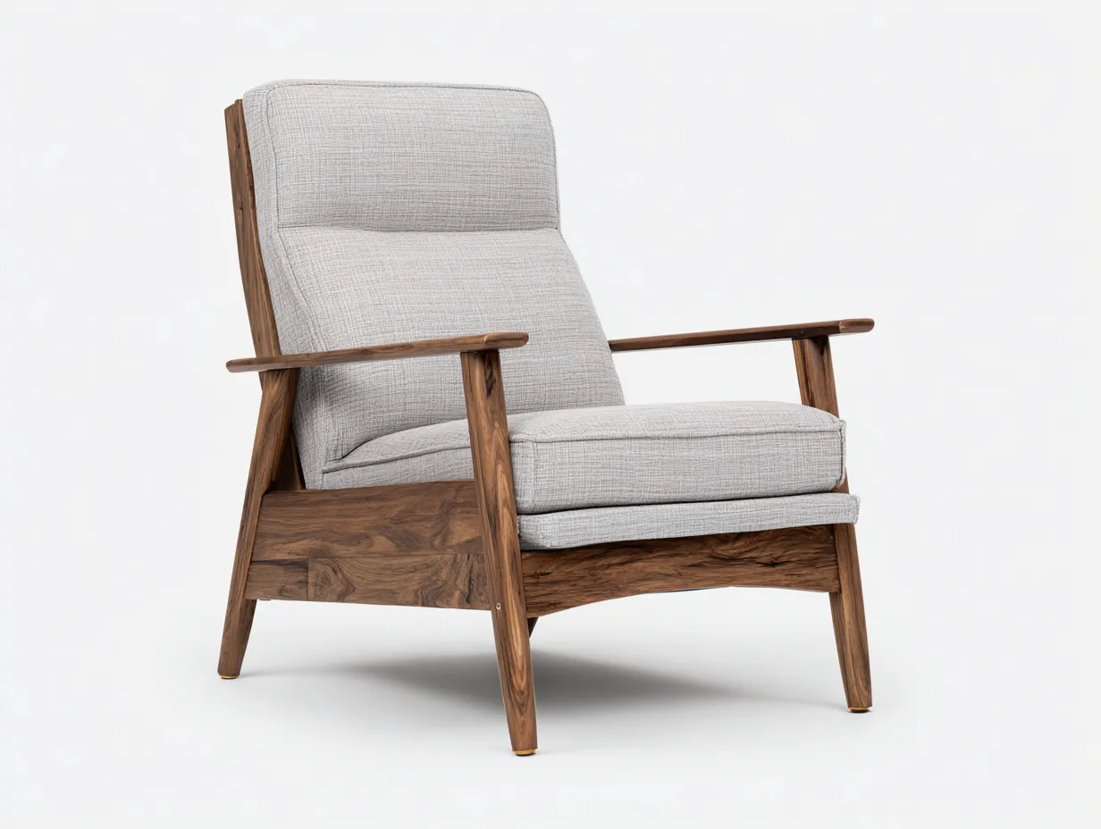 Sillón De Relax de madera nogal y tela gris 78x81x91 cm - para salón estilo retro