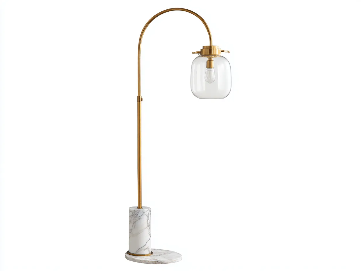 Lámpara De Pie de metal mármol y vidrio 40x95x168 cm - dorado y transparente y blanco - arco para salón