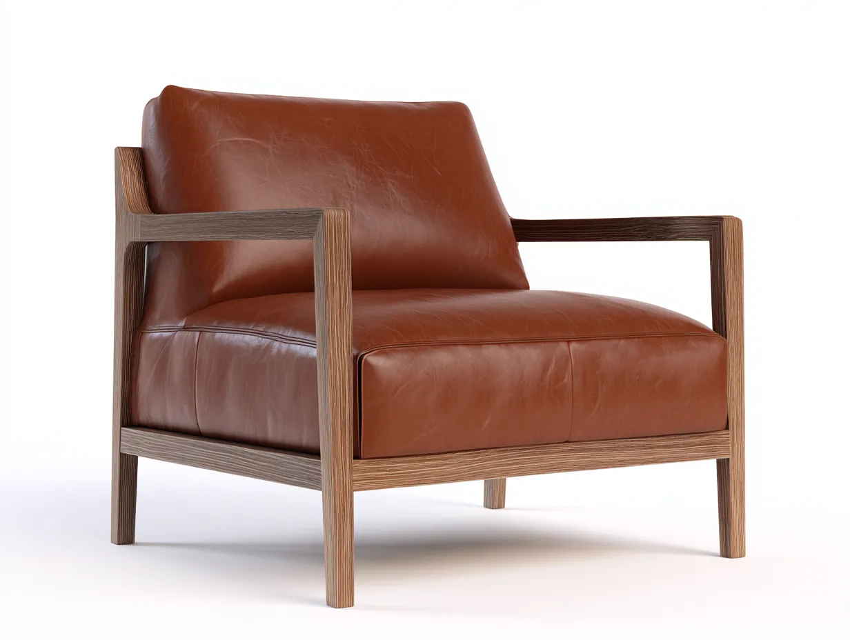 Sillón De Relax de madera nogal y símil piel 82x84x82 cm - marrón cuero - para salón moderno