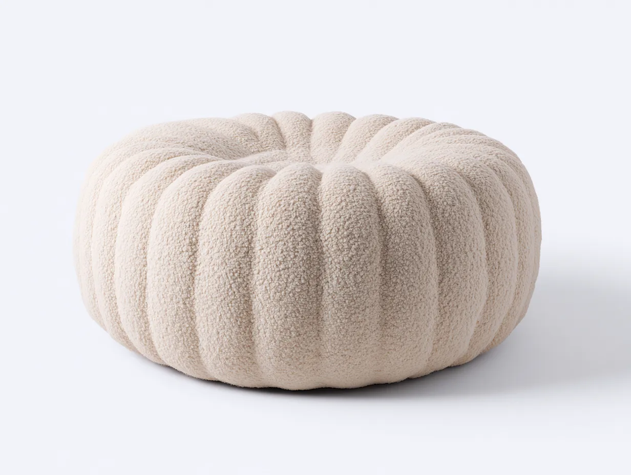 Reposapiés redondo acanalado 82x82x38 cm - crema - forma orgánica para salón