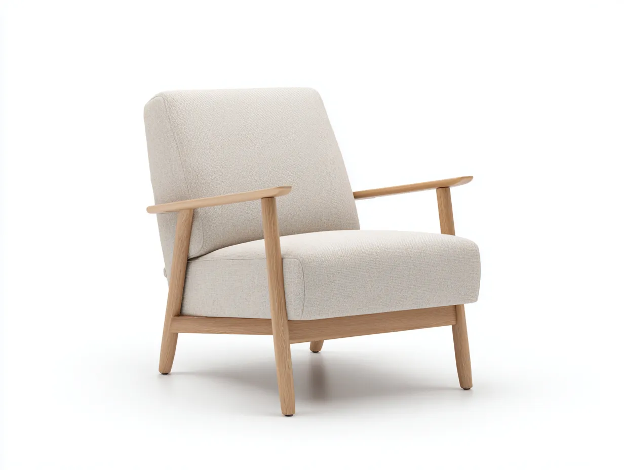 Sillón De Relax de madera clara y tela crema 79x76x82 cm - para salón con respaldo inclinado