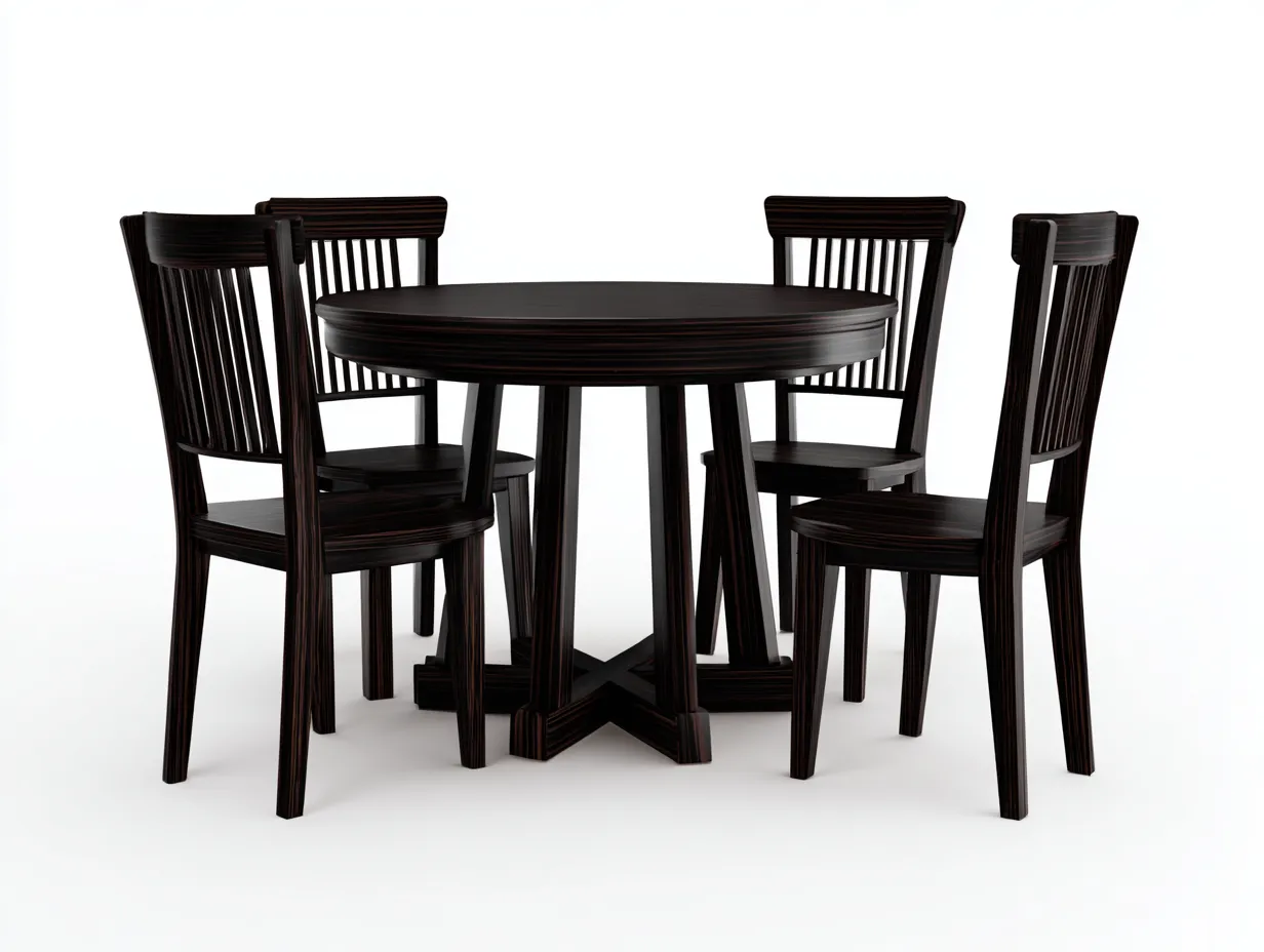 Conjunto de Mesa y Sillas redondo 125x125x76 cm - marrón oscuro - 4 plazas de estilo clásico-Vonacohome