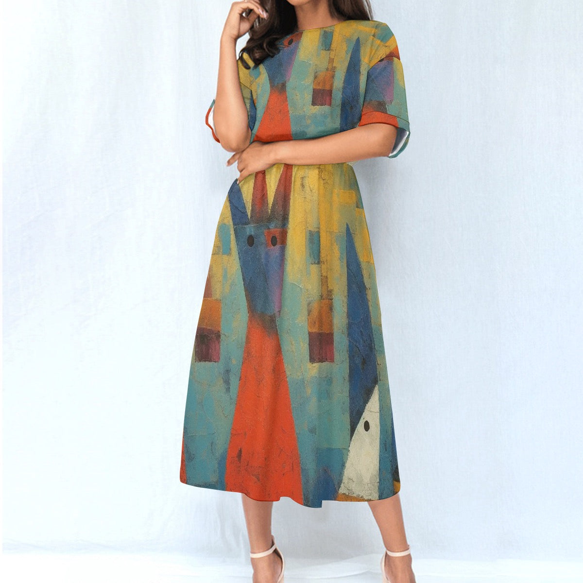 All-Over Print Women's Elastic Waist Dress 344 multicolored, abstract, print