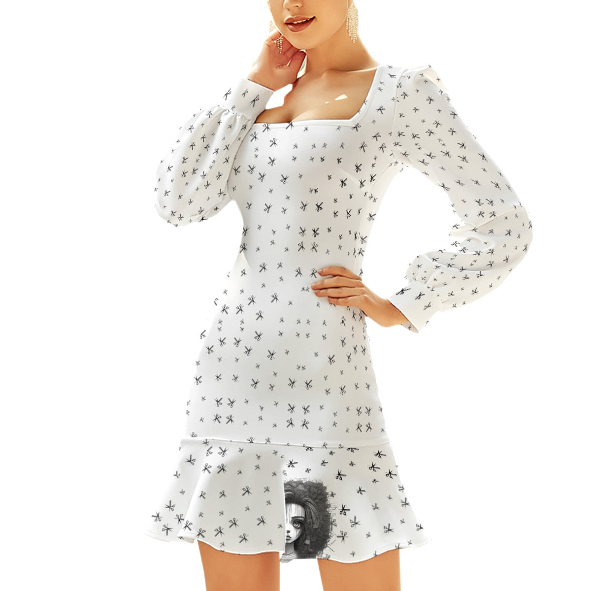 All-Over Print Women's Ruffle Hem Skinny Dress hair life , theme, print