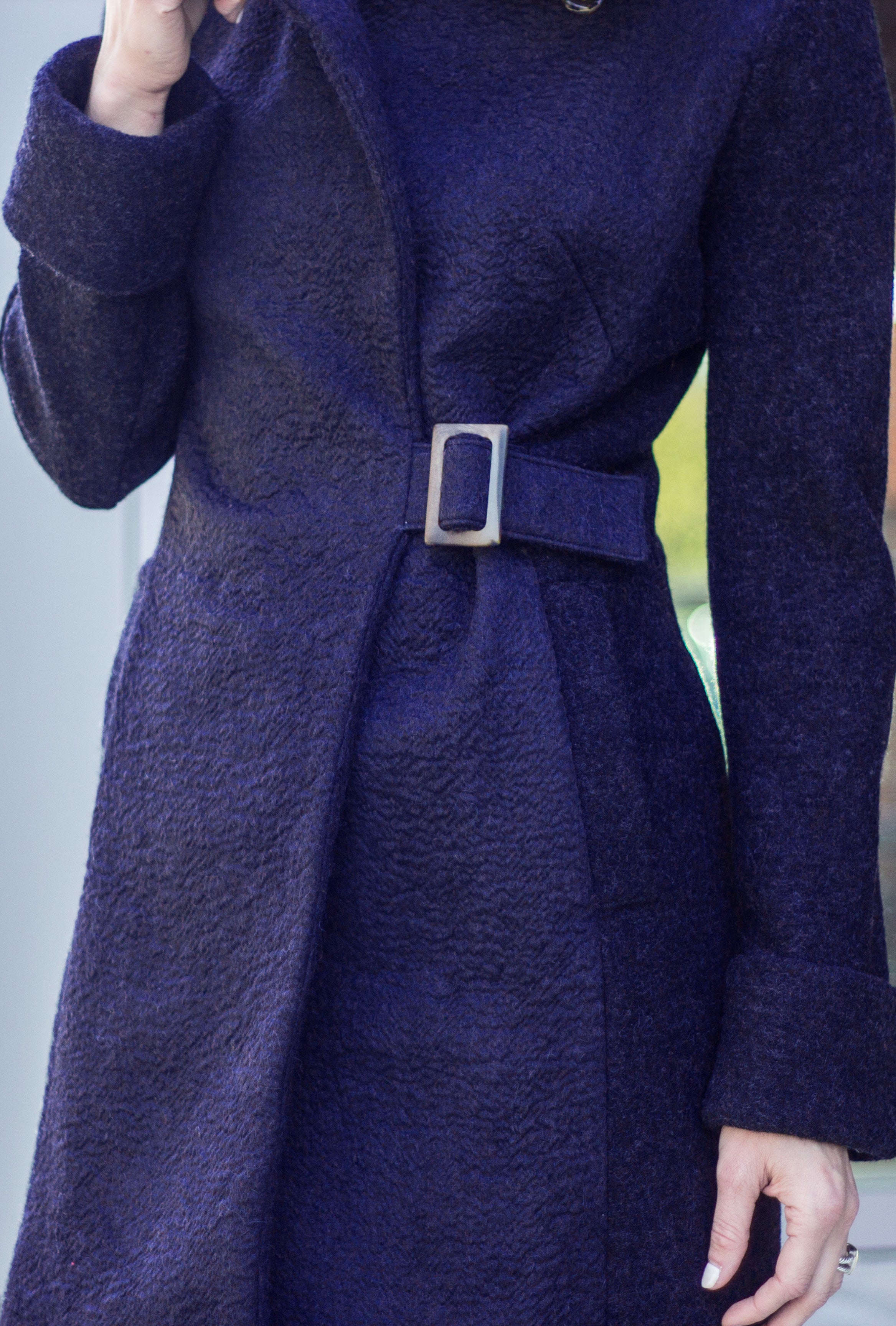COWL NECK COAT NAVY WAVE