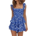 Imily Bela Womens Sexy Summer Romper Floral Square Neck Ruffle Strap Layer Hem Shorts Jumpsuits