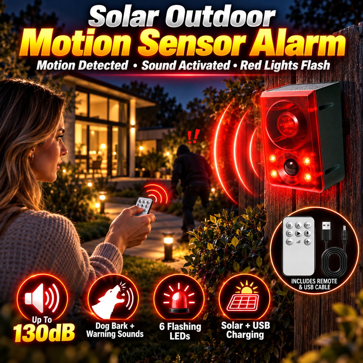 Solar Outdoor Motion Sensor Alarm 