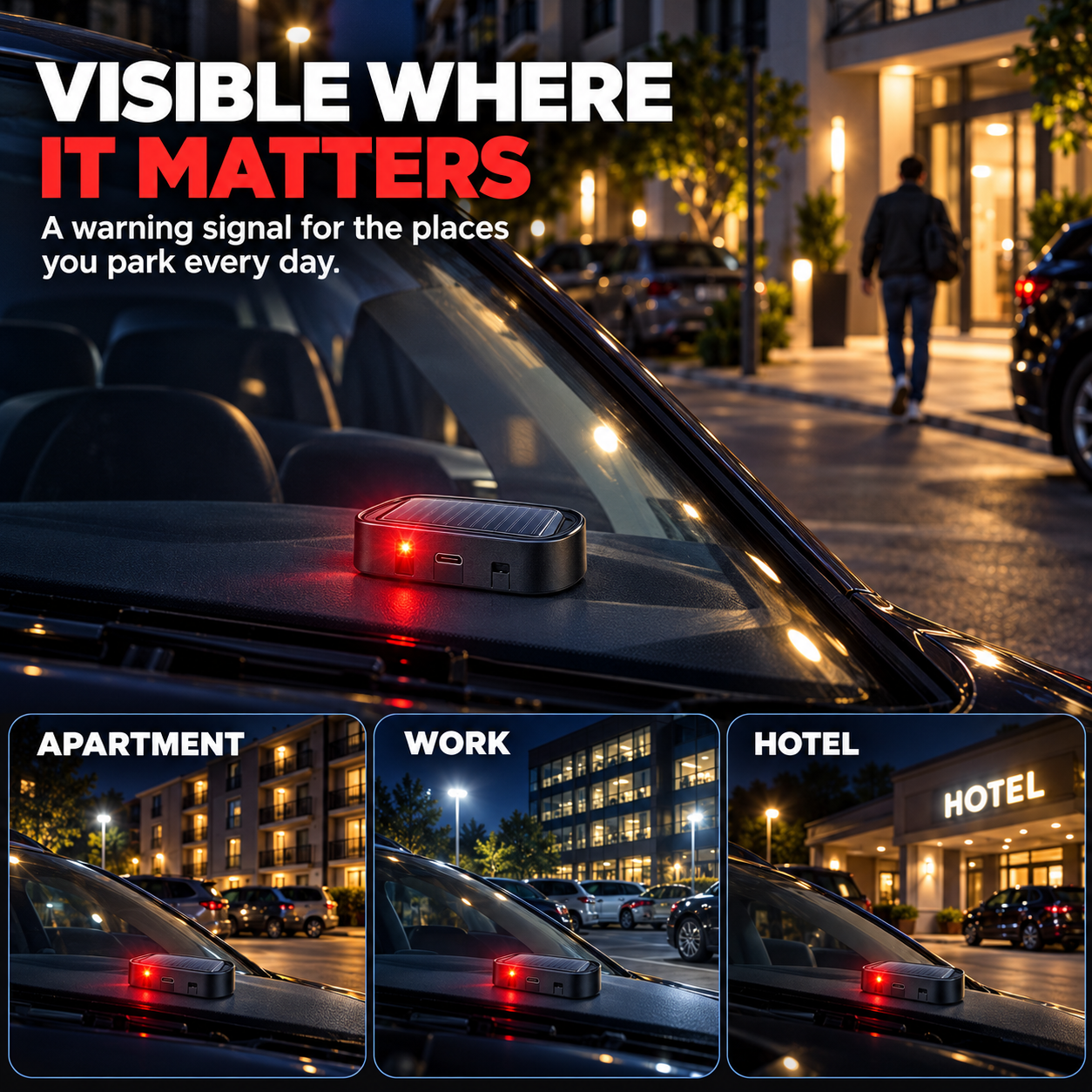 🚨 Solar Car Security Warning Lights — Auto Night Flash to Make Your Car Look Protected