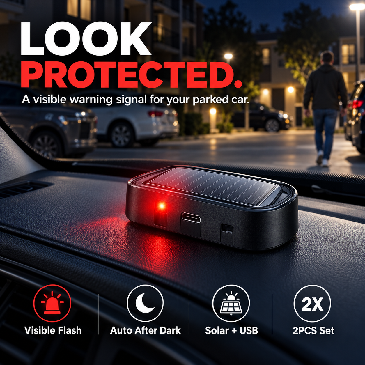 🚨 Solar Car Security Warning Lights — Auto Night Flash to Make Your Car Look Protected