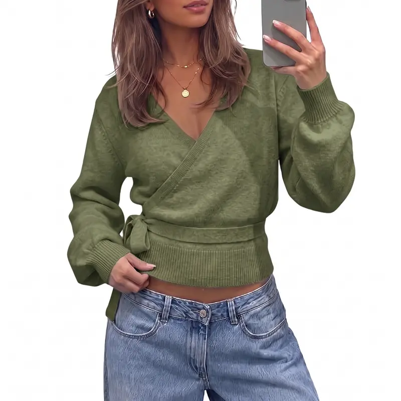 Womens V Neck Wrap Cardigan Sweater for Casual & School Outfits
