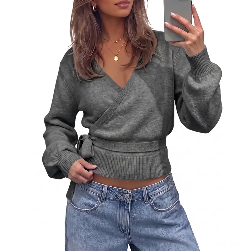 Womens V Neck Wrap Cardigan Sweater for Casual & School Outfits