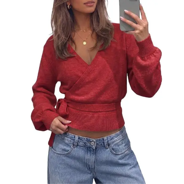 Womens V Neck Wrap Cardigan Sweater for Casual & School Outfits