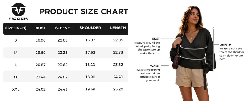 Fisoew Womens V Neck Wrap Cardigan Sweaters Casual Tie Belted Long Lantern Sleeve Slim Fit Knit Crop Pullover Tops SohoChic
