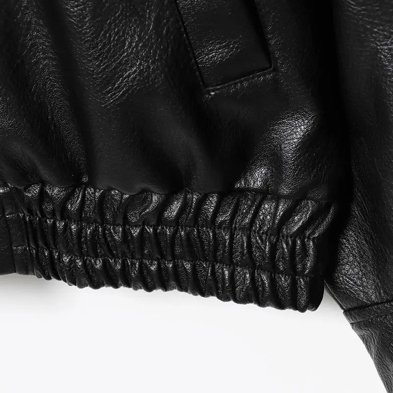 Women's Stand Collar Faux Leather Jacket, Streetwear Casual Style Outerwear Long Sleeve Coats for Spring & Fall, Waterproof & Windproof Clothes for Daily Wear, Oversized Jacket, Casual Fashionable Outerwear, Casual Collared Outerwear