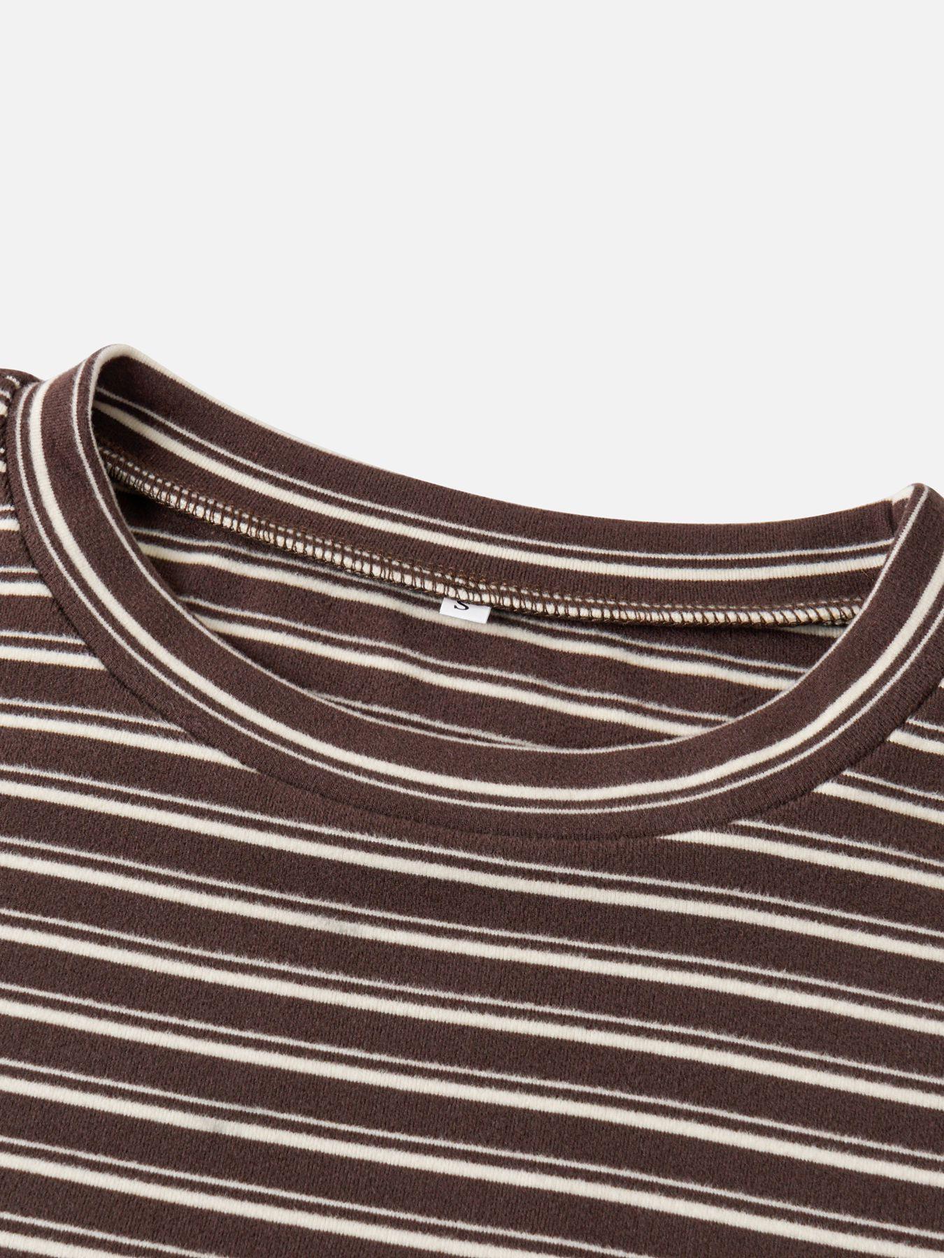 Women's Striped Set, Loose Fit Oversized, Casual Round Neck Long Sleeve Top, Pocket Shorts, 2-Piece Set, Soft Comfortable, Thick Warm Home Wear Everyday Women's Striped Set, Loose Fit Oversized, Casual Round Neck Long Sleeve Top, Pocket Shorts, 2-Piece Set, Soft Comfortable, Thick Warm Home Wear Everyday
