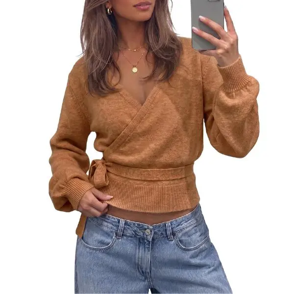 Womens V Neck Wrap Cardigan Sweater for Casual & School Outfits