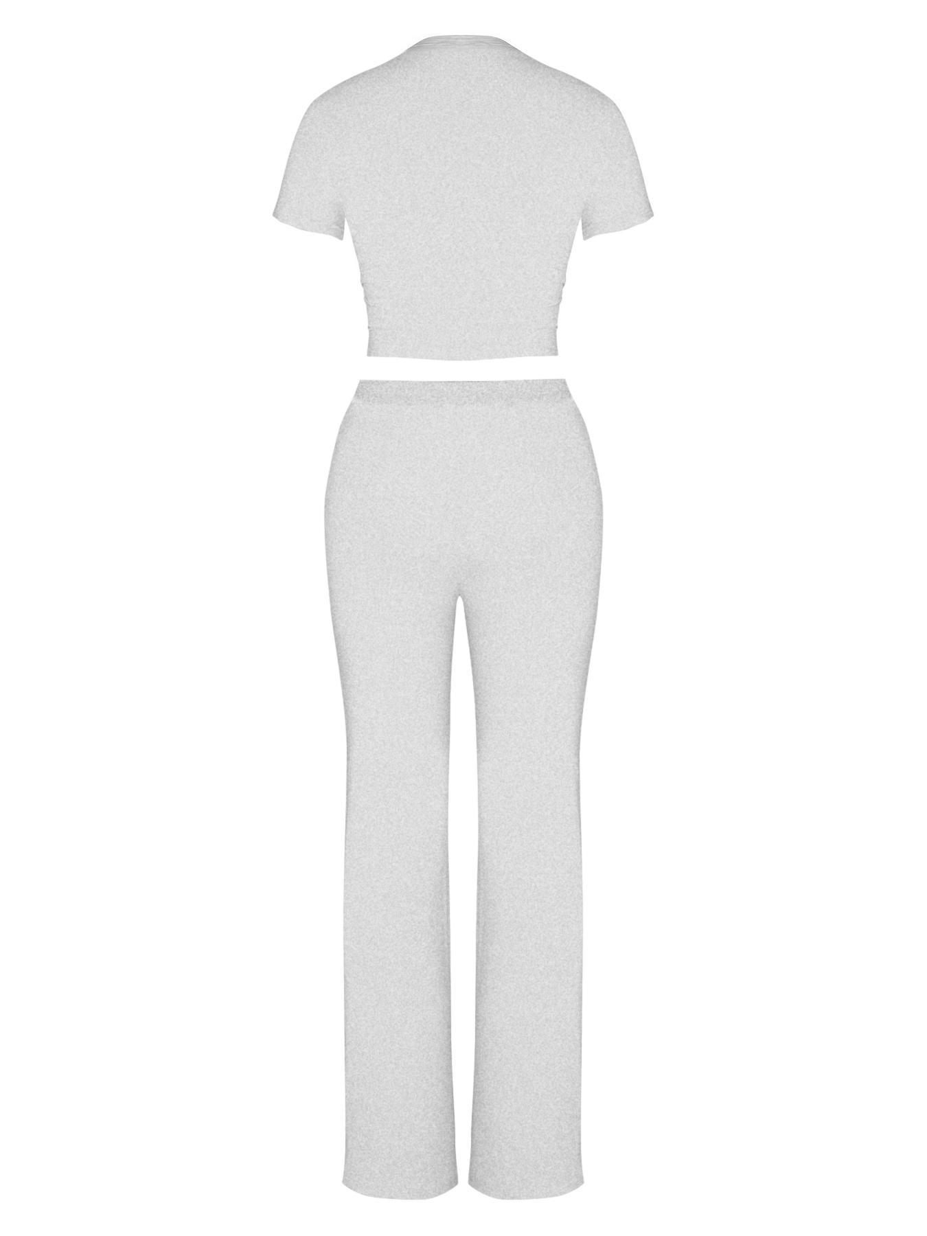 Two-Piece Set Women's Plain Crop Tee & Drawstring Waist Pants Loungewear Set, Casual Comfy Round Neck Short Sleeve Top & Trousers PJ Set, Ladies Sleepwear for All Seasons Two-Piece Set Women's Plain Crop Tee & Drawstring Waist Pants Loungewear Set, Casual Comfy Round Neck Short Sleeve Top & Trousers PJ Set, Ladies Sleepwear for All Seasons