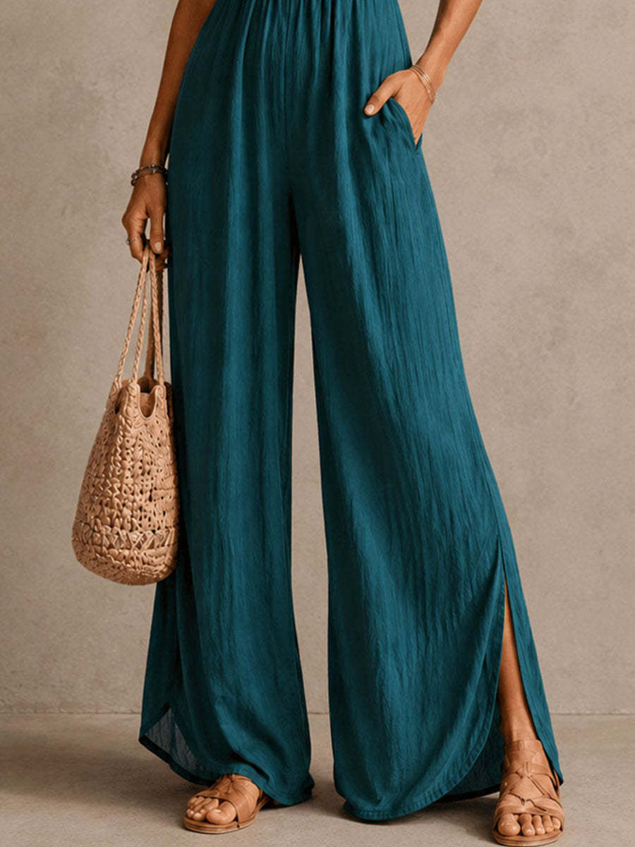 Boho Teal Lace-Trimmed Wide-Leg Jumpsuit [Pre-order]