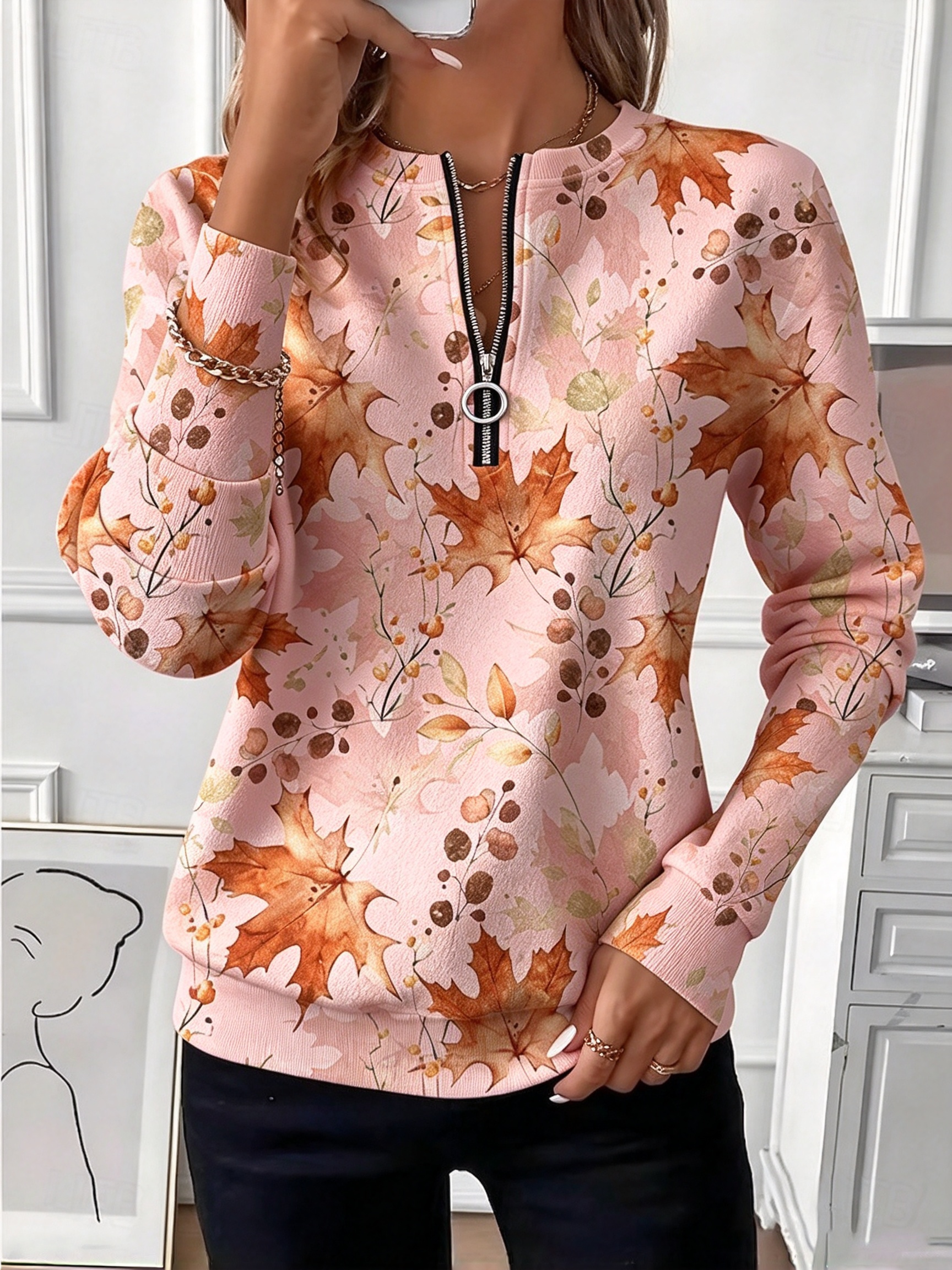 🍁 Fall Maple Leaf Half-Zip Top