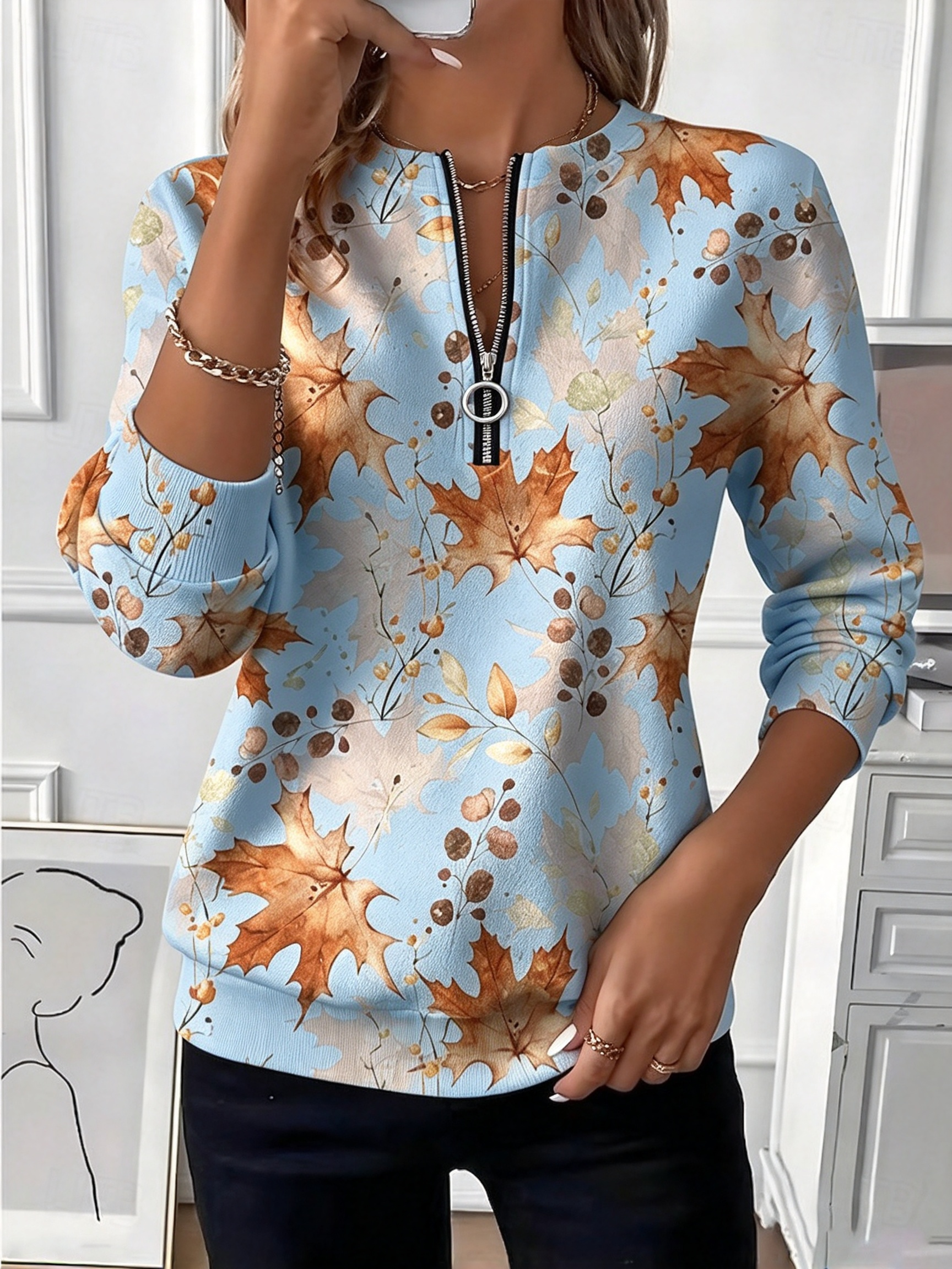 🍁 Fall Maple Leaf Half-Zip Top