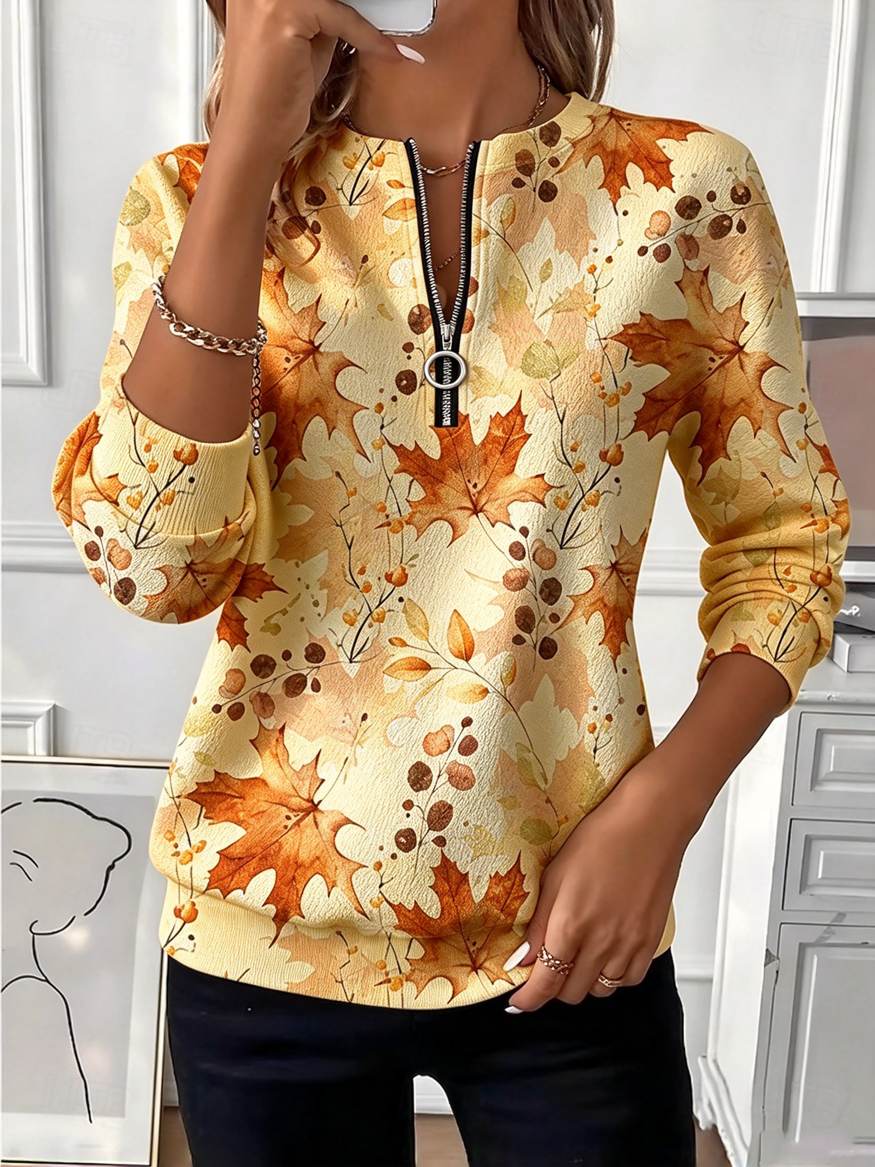 🍁 Fall Maple Leaf Half-Zip Top