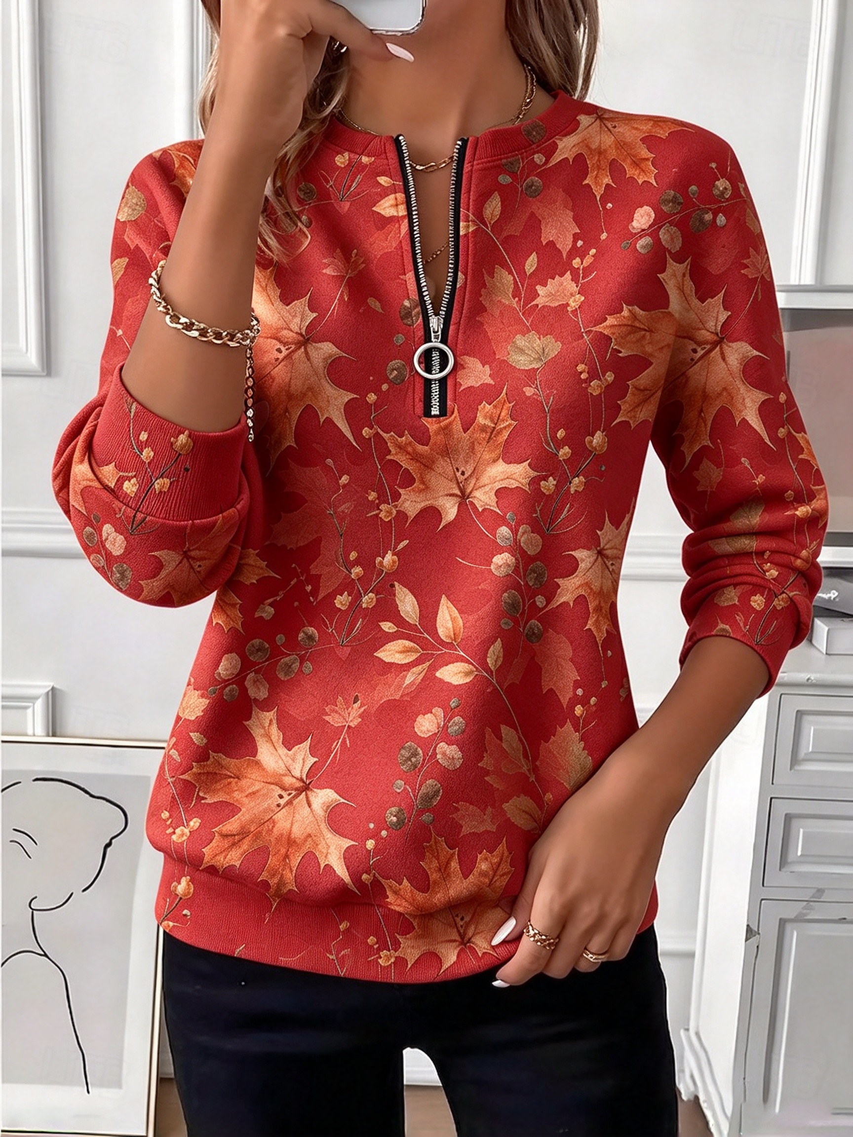 🍁 Fall Maple Leaf Half-Zip Top